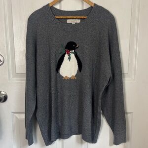 New NWT LOFT grey sweater with winter penguin design size XL Cotton blend